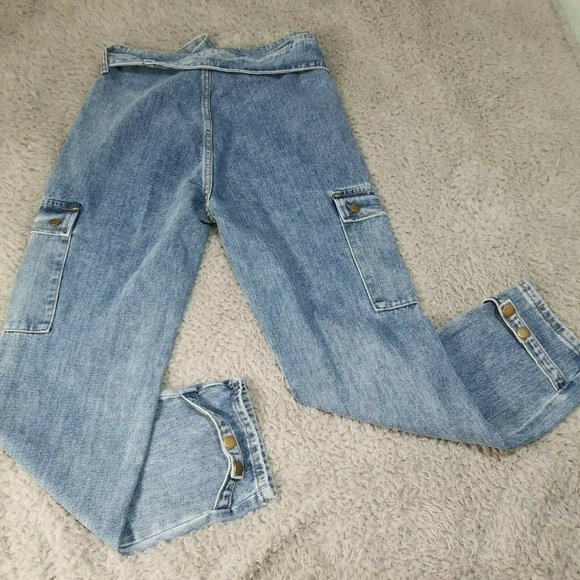 Pretty Little Thing Cargo Pocket Assymetrical Boyfriend Jeans NWT Women's US 6 - Picture 7 of 8